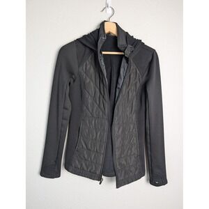 Fila Sport Jacket Womens Small Black Hooded Full Zip Quilted Fleece Insulated